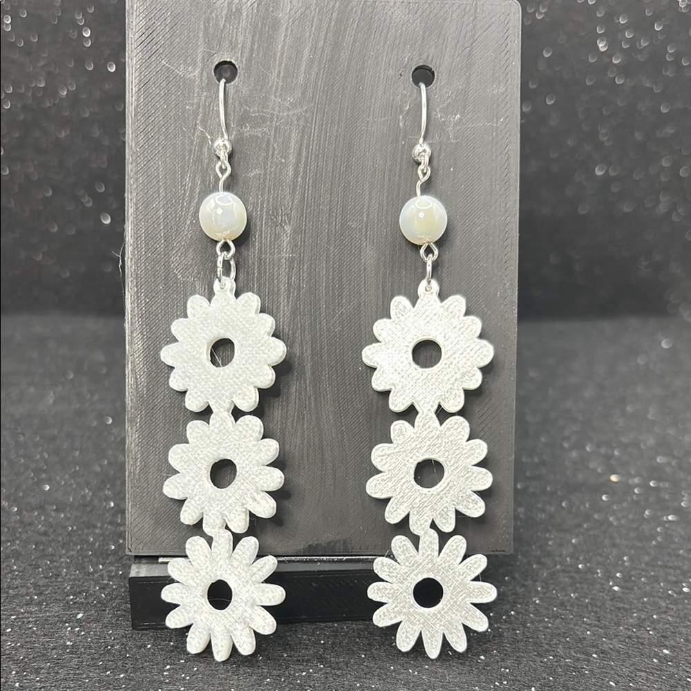 White Floral Drop Earrings
